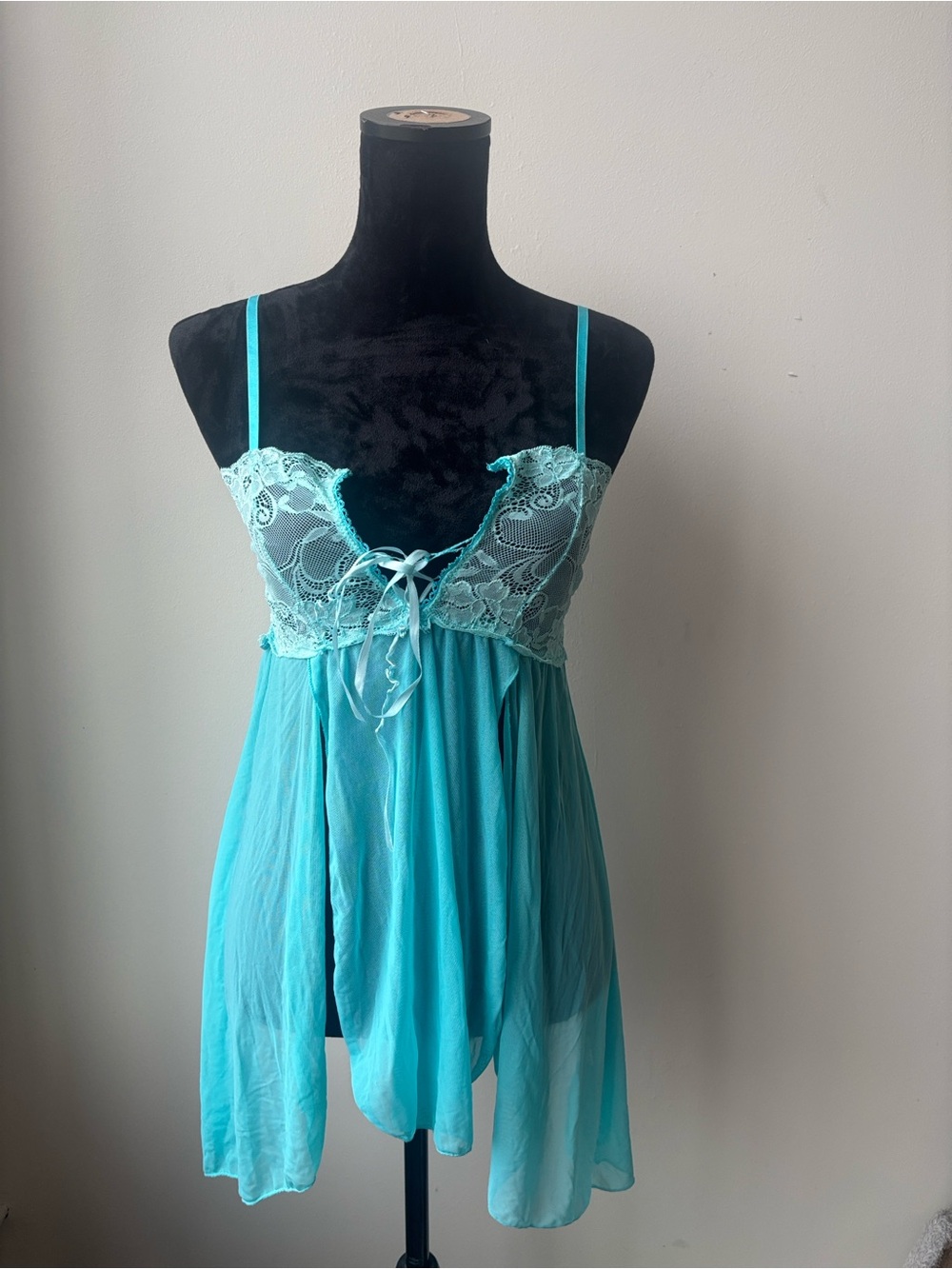 Women’s Lace-Trim Turquoise Babydoll Chemise